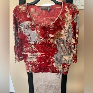 Jane Ashley Red and Gray Artistic Long Sleeve Top
